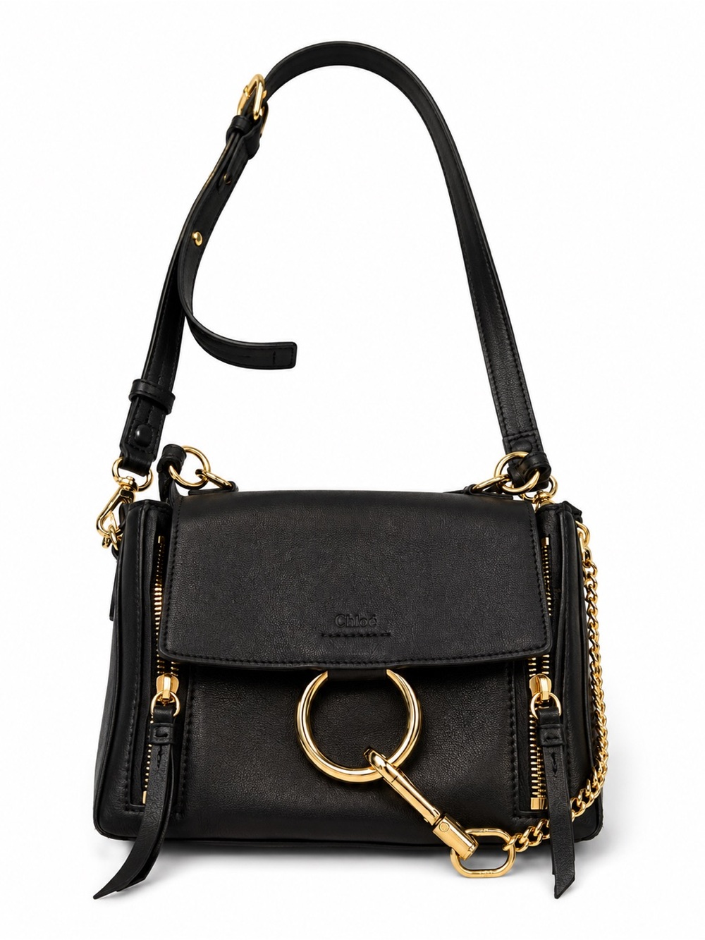 Chloé Black Leather Crossbody Bag with Gold Hardware CT